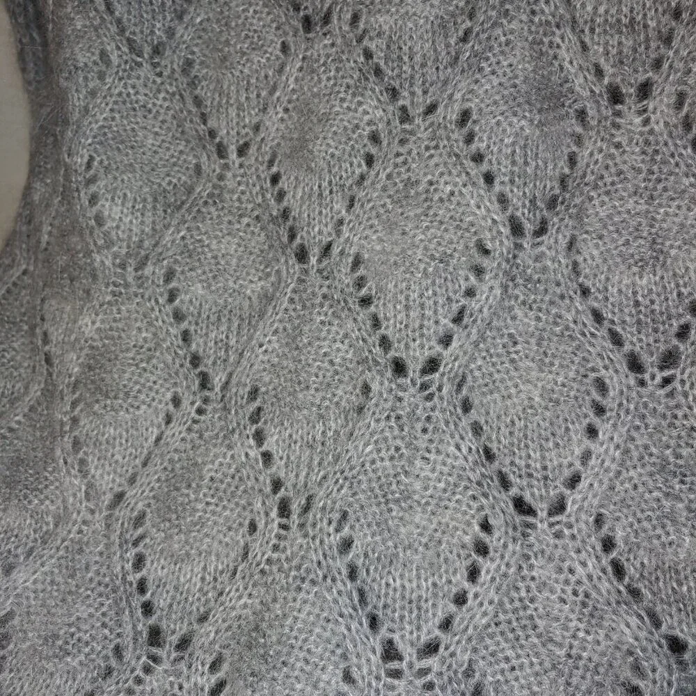 Anthropology Elsamanda Open Knit Mohair Blend Oversized Sweater Sz L Pearl Grey